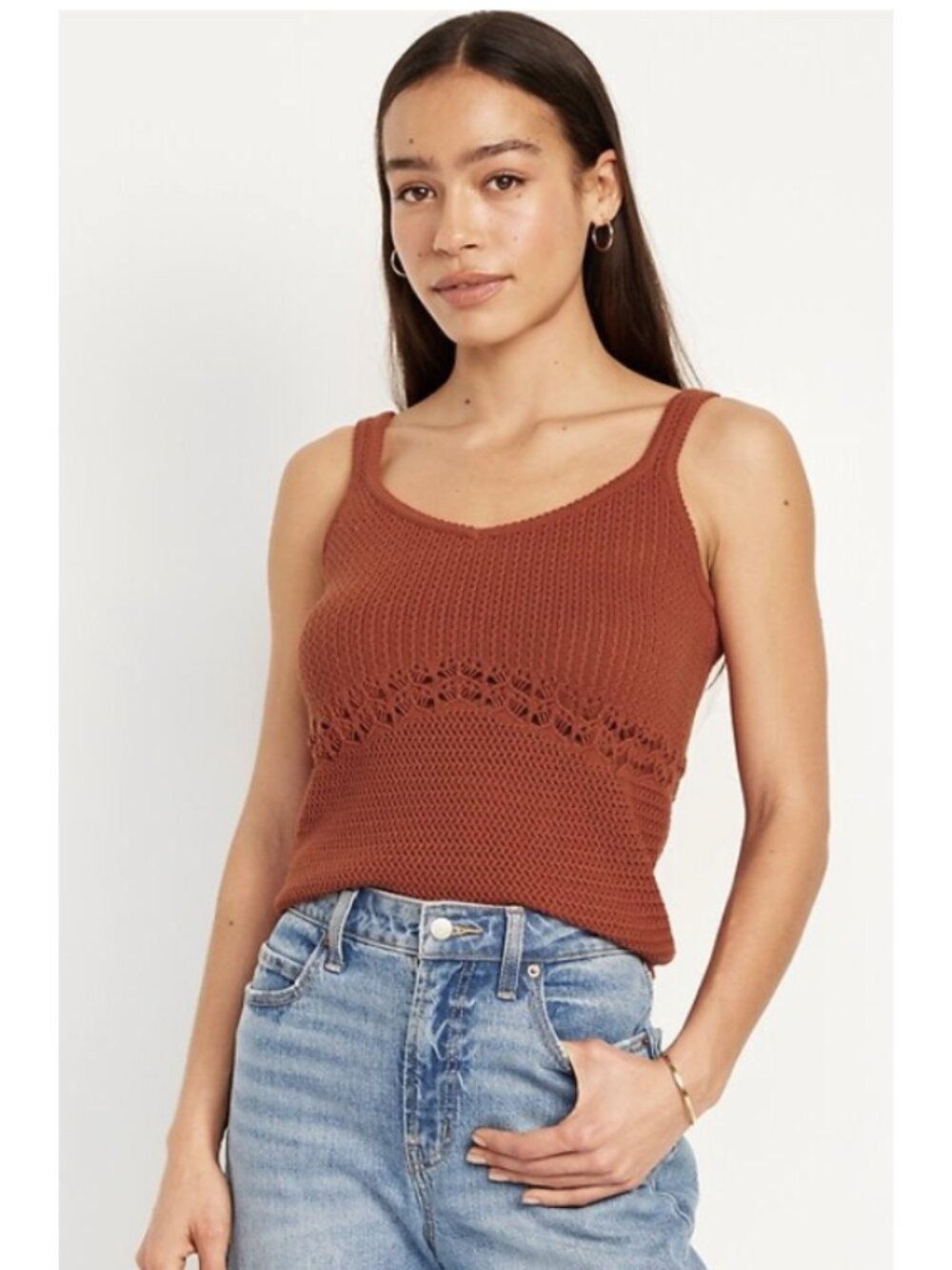 OLD NAVY Sweater Knit Crochet Tank Top in Bronzed Amber Medium Boho Festival